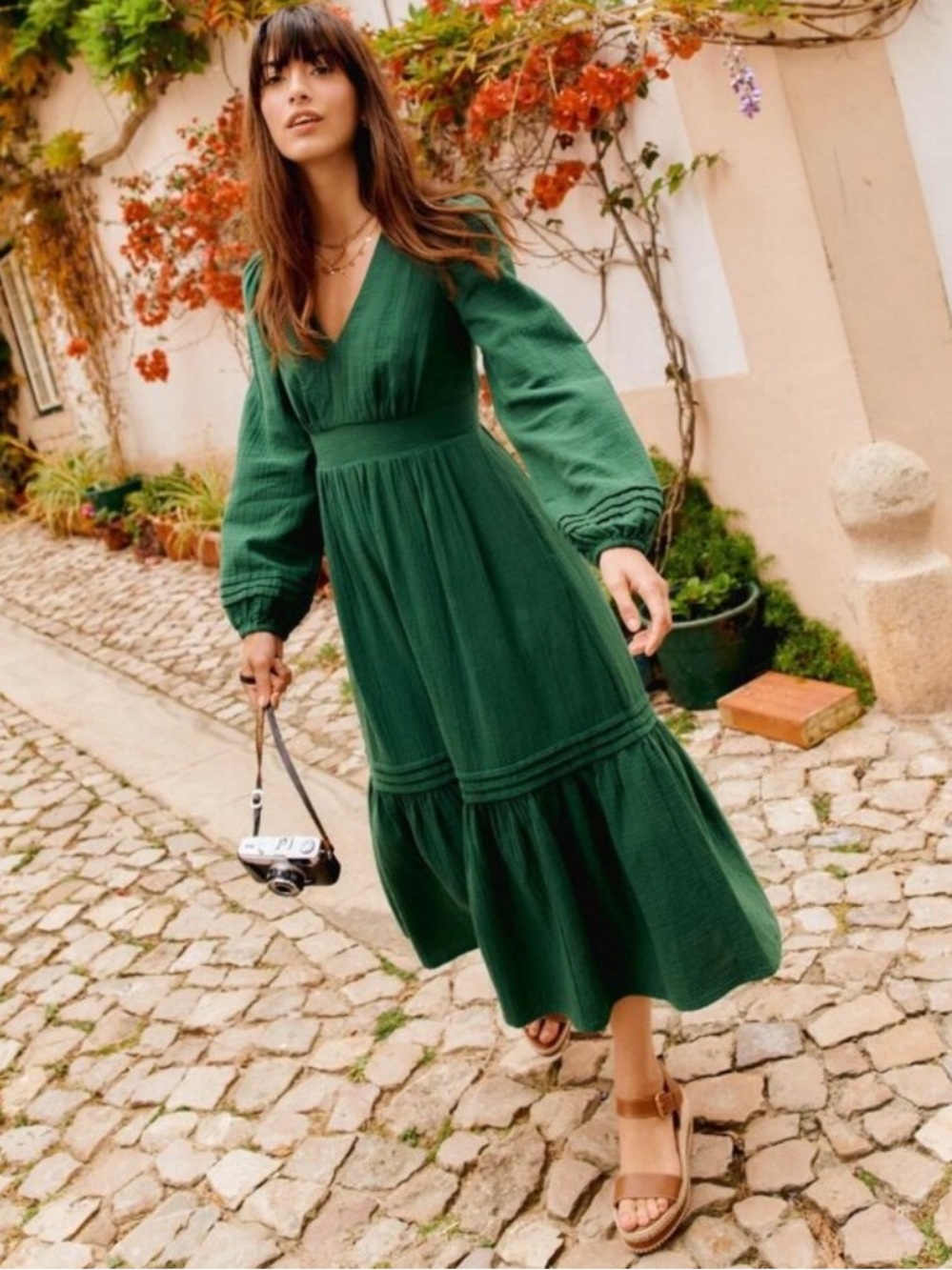Boden Green Eve Tiered Cotton Midi Dress NWT Size 16 18 Plus Cottagecore - Picture 9 of 9